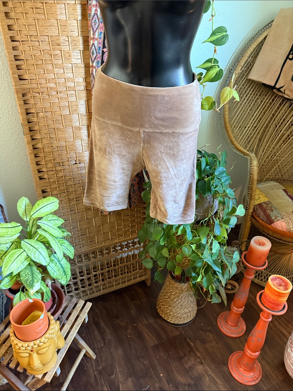 Women's Velour High-Waist Shorts - Taupe
